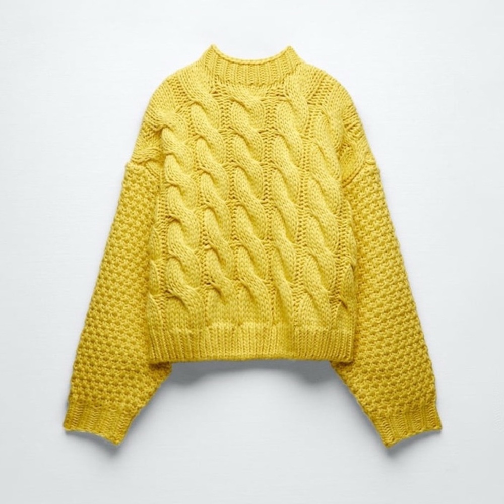Zara Yellow Cable Knit Sweater